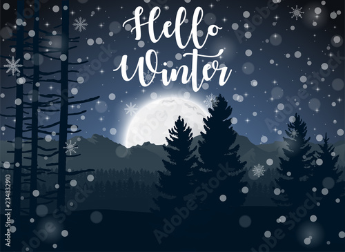 Happy Winter with Forest Landscape Background