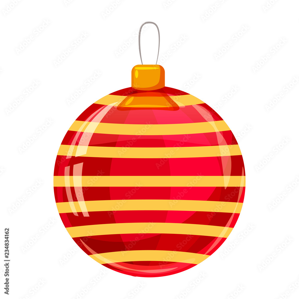 Colour decorated christmas red ball isolated on white background. Vector illustration. Cartoon style Colour decorated christmas red ball isolated on white background. Vector illustration. Cartoon style