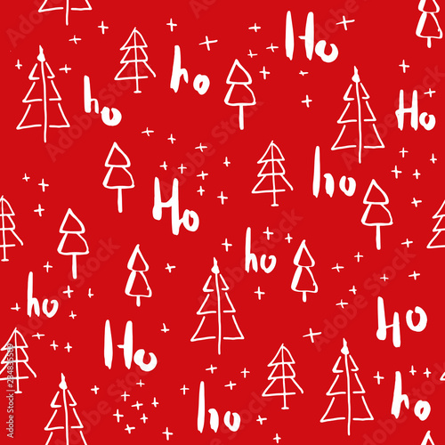 Hohoho and christmas tree seamless pattern handdrawn