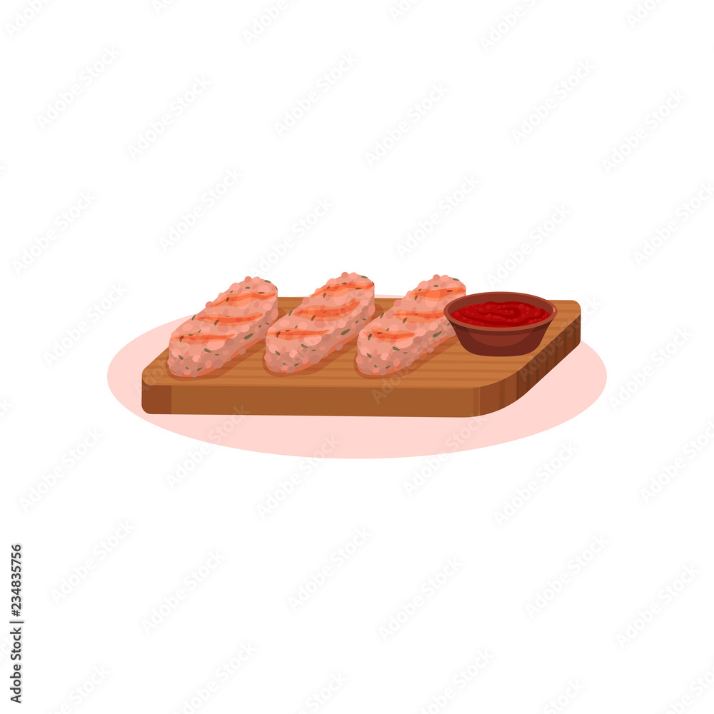 Traditional roasted meat patties, kebapche, Bulgarian cuisine national food dish vector Illustration on a white background Traditional roasted meat patties, kebapche, Bulgarian cuisine national food dish vector Illustration on a white background