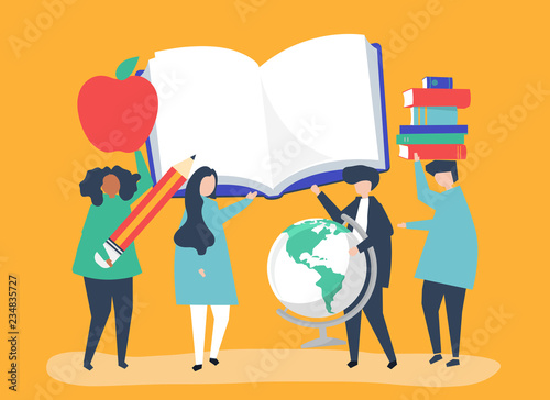 People with education related icons
