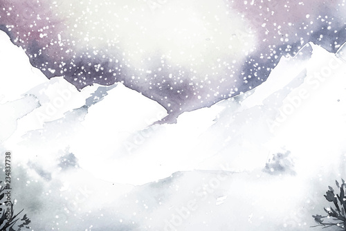 Winter wonderland landscape painted by watercolor vector