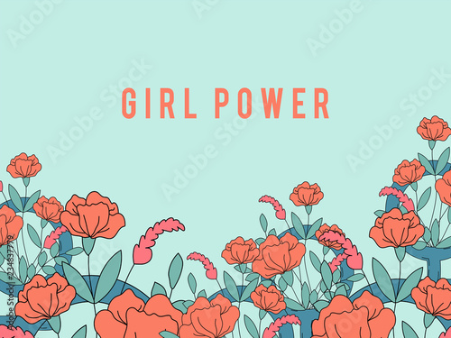 Girl Power on floral background vector