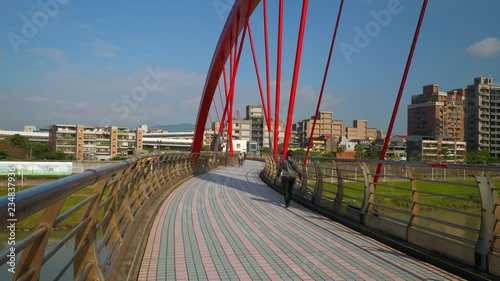 day time taipei city riverside pedestrian bridge panorama 4k taiwan
 photo