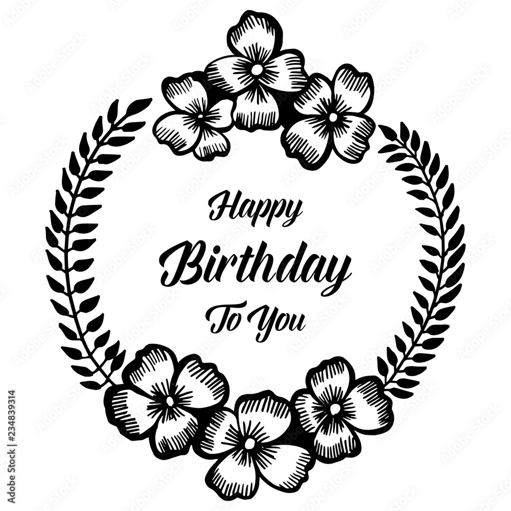 Happy birthday card with flowers hand draw vector Stock Vector