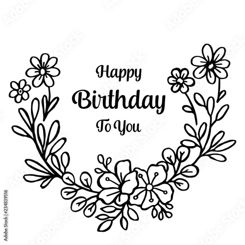 Happy birthday card with flowers hand draw vector