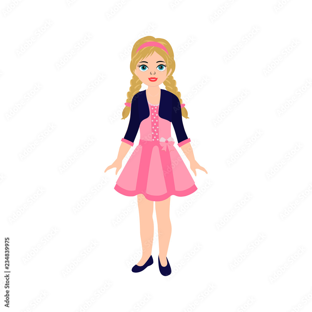 Cute girl in dress, vector design. Cartoon style of icons for banners, invitation, children room decor, interior design. Cute girl in dress, vector design. Cartoon style of icons for banners, invitation, children room decor, interior design.