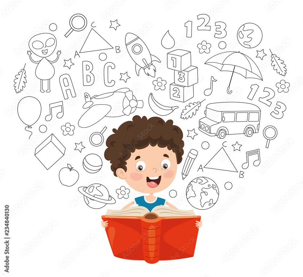 Vector Illustration Of Kid Reading Book Vector Illustration Of Kid Reading Book