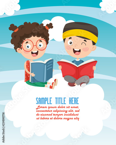 Vector Illustration Of Kids Reading Book