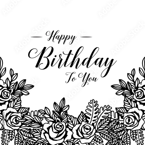 Birthday card with flowers hand draw style vector