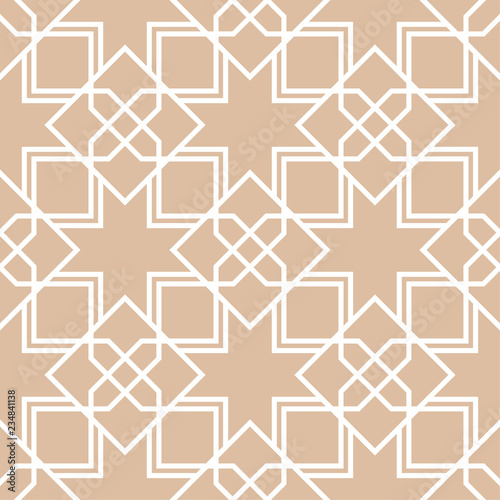 Geometric ornament. Beige and white seamless pattern