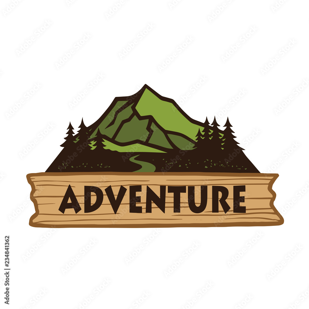 Adventure Camping Mountain Logo, Emblems, and Badges. Camp in Forest Vector Illustration Design Elements Template