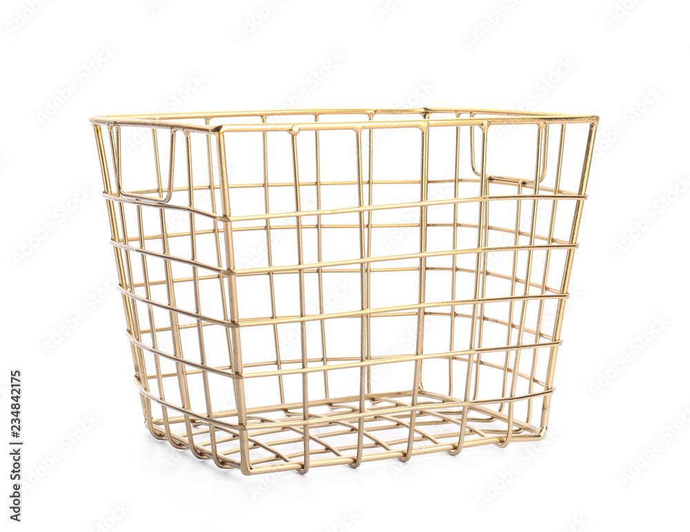 Golden basket on white background