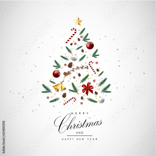 Merry Christmas and happy new year elements tree decoration background template vector