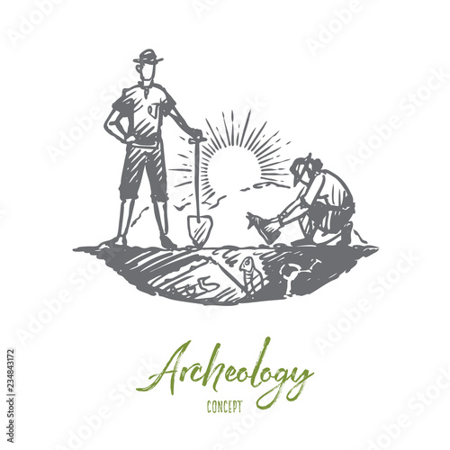Archeology, ancient, luck, artifacts, fossil concept. Hand drawn isolated vector.