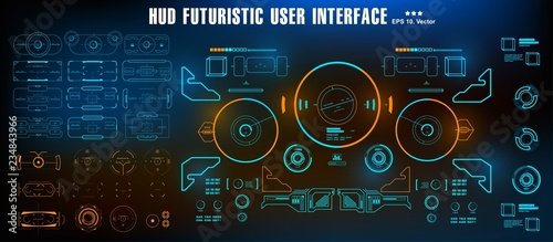 Sci-fi futuristic hud dashboard display virtual reality technology screen. HUD futuristic blue user interface