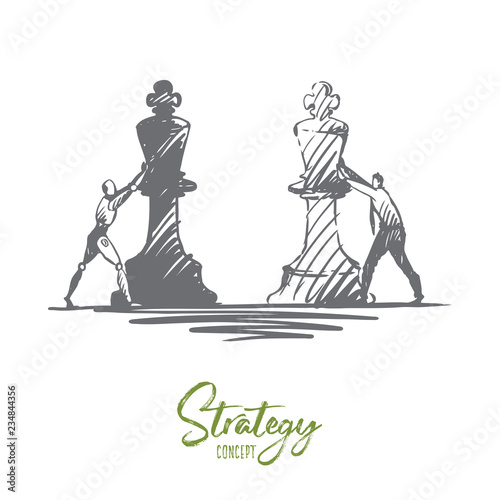 Strategy, purpose, HCI, automation, technology, businessman concept. Hand drawn isolated vector.
