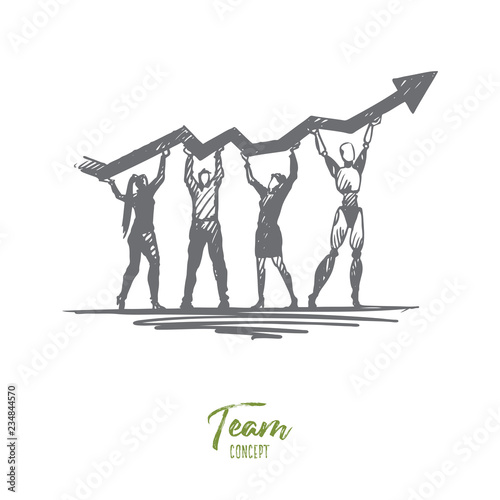 Goal, forward, HCI, automation, partnership, team concept. Hand drawn isolated vector.