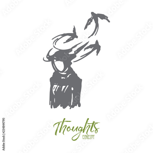 Feelings, thoughts, hijab, idea, Islam concept. Hand drawn isolated vector.
