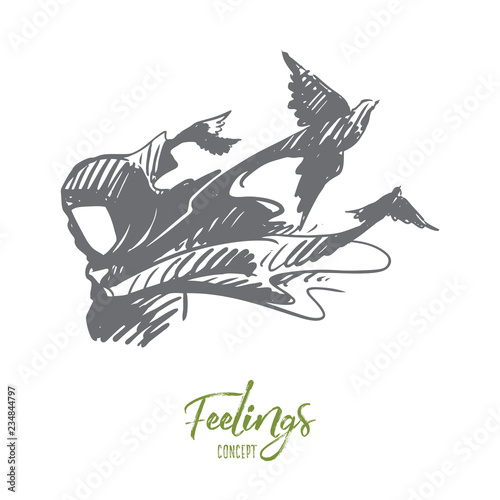 Thoughts, feelings, idea, hijab, Islam concept. Hand drawn isolated vector.