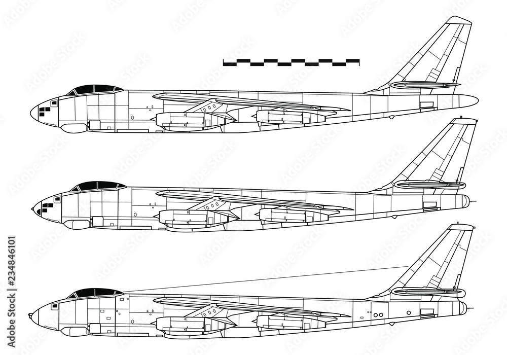 Combat aircraft. Boeing B-47 STRATOJET. Outline drawing
