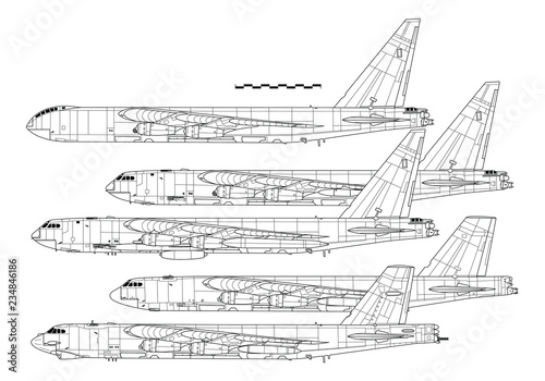 Combat aircraft. Boeing В-52 STRATOFORTRESS. Outline drawing