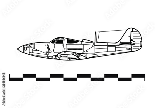 Combat aircraft. Bell P-39 AIRACOBRA.Outline drawing