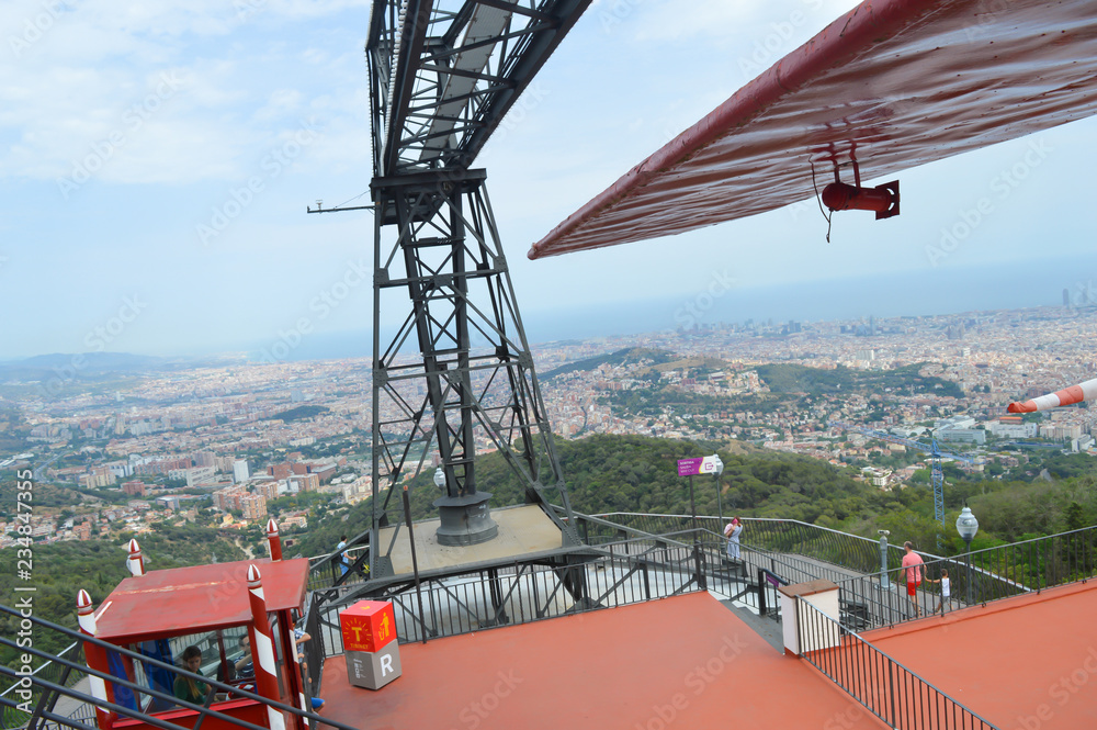Old airplane using as kids attraction on Tibidabo park in Barcelona, Spain on June 22, 2016