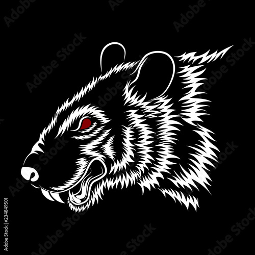 Vector image of a white rat on a black background.