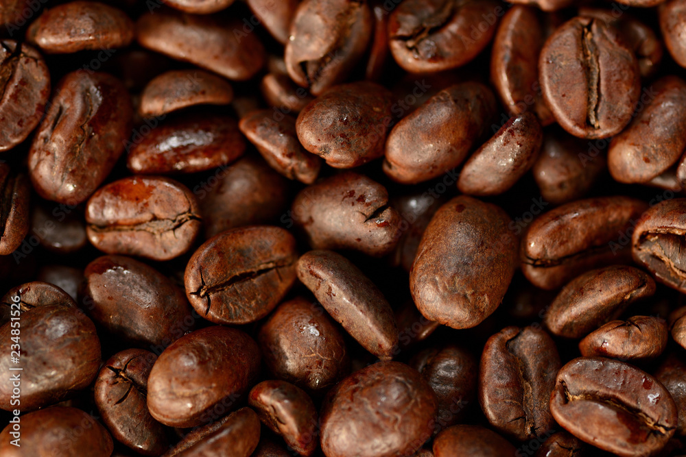 Roasted brown coffee beans pattern, background, top view Roasted brown coffee beans pattern, background, top view