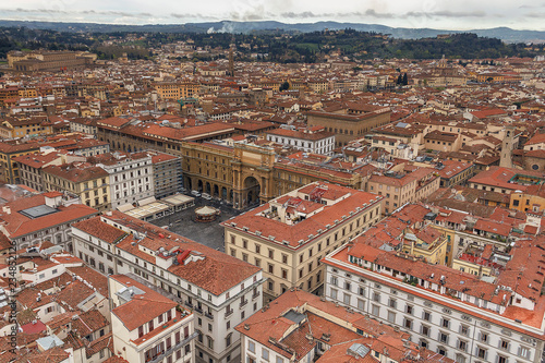 top view of the red tiled roofs of the italian city of Florence.