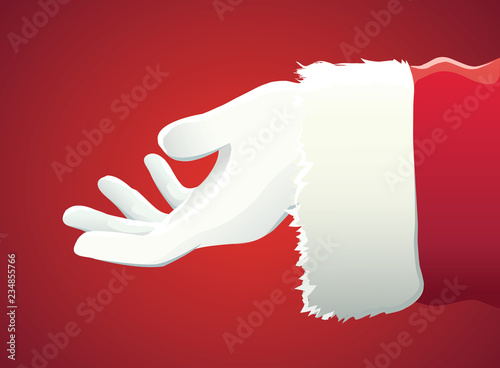 santa claus hand presenting your christmas text or product over red background with copy space vector illustration eps10