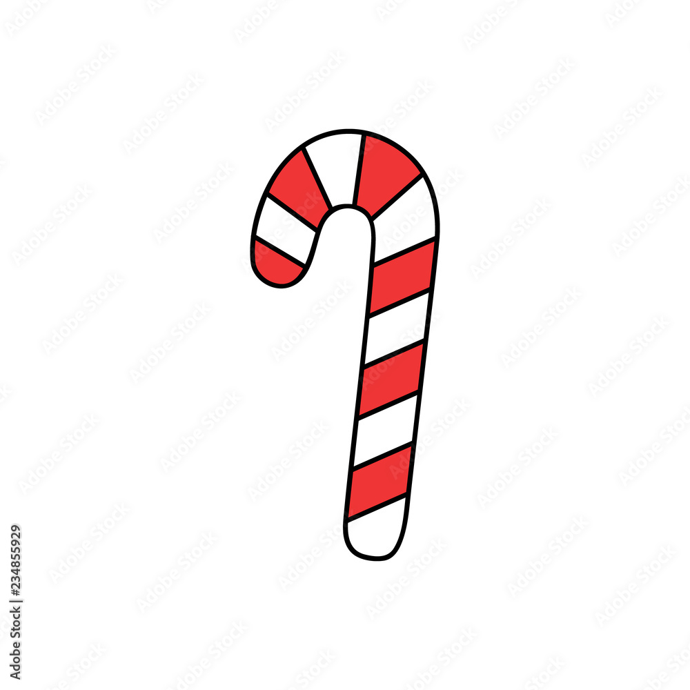 Vettoriale Stock Christmas candy cane vector outlined illustration icon.  Festive, traditional, seasonal sweet red and white striped candy cane,  isolated. | Adobe Stock