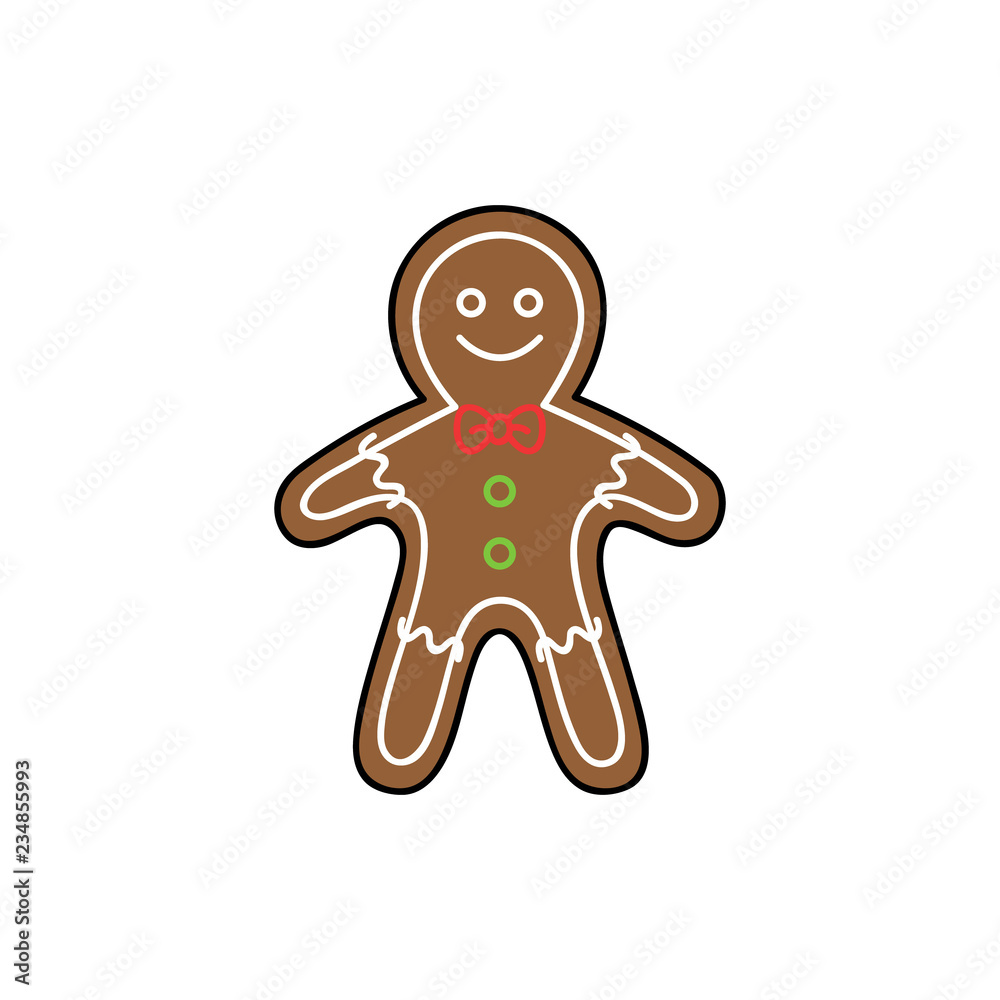 Gingerbread man vector graphic outlined illustration icon. Festive, holiday sweet and cute gingerbread christmas cookie decorated with white and colorful sugar icing. Gingerbread man vector graphic outlined illustration icon. Festive, holiday sweet and cute gingerbread christmas cookie decorated with white and colorful sugar icing.