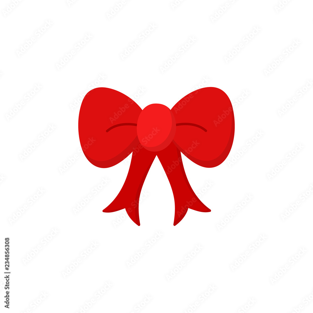 Red ribbon bow vector illustration icon. Christmas, holiday or birthday red ribbon, bow for gift, present or decoration, like xmas tree ornament. Red ribbon bow vector illustration icon. Christmas, holiday or birthday red ribbon, bow for gift, present or decoration, like xmas tree ornament.