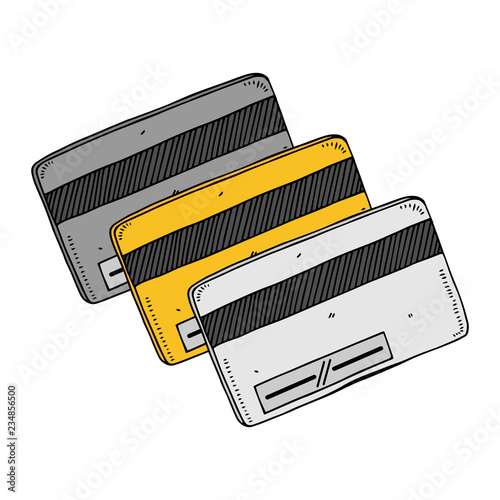Silver, gold and platinum plastic card. Credit card. Vector illustration. Hand drawn silver, gold and platinum plastic credit card.