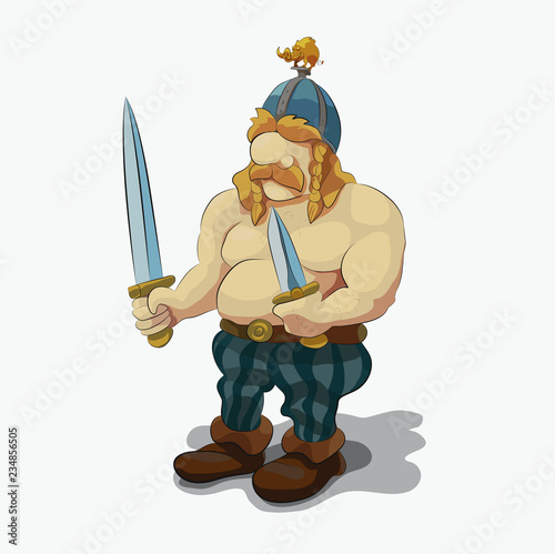 Blond barbarian armed with a sword and knife vector illustration