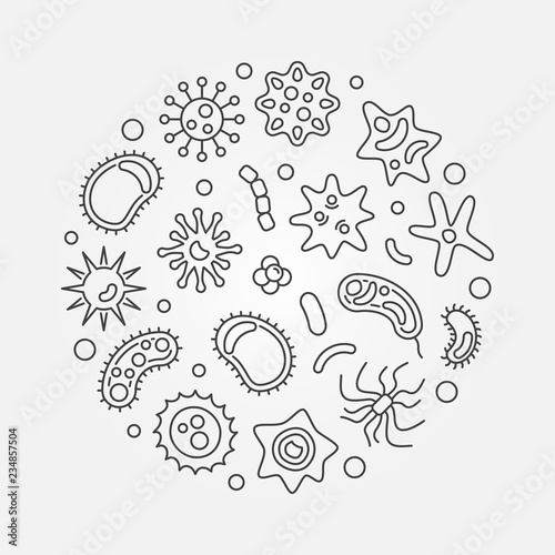 Bacterium round vector microbiology concept illustration made with microorganism outline icons