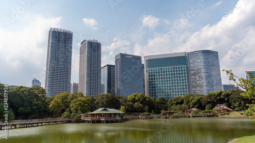 Hamarikyu Gardens is a large and attractive landscape garden in Tokyo, Chuo district, Sumida River, Japan