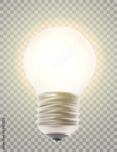 Naturalistic lit glowing light bulb. Lighting on a transparent background. Ve...