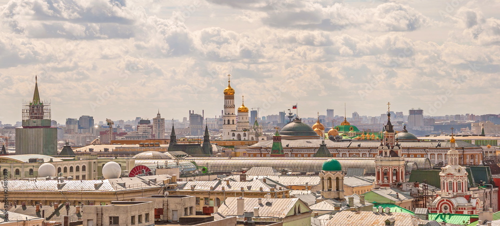 Moscow. Top view of the Kremlin and Kremlin cathedrals and towers