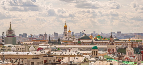 Moscow. Top view of the Kremlin and Kremlin cathedrals and towers
