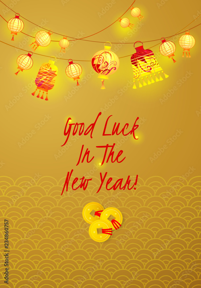 Card for New Year's greeting in Сhinese style.