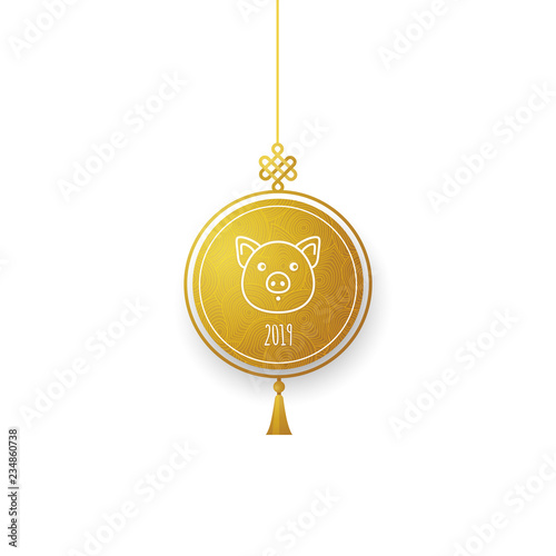 Vector golden sign with a illustration of head pig.