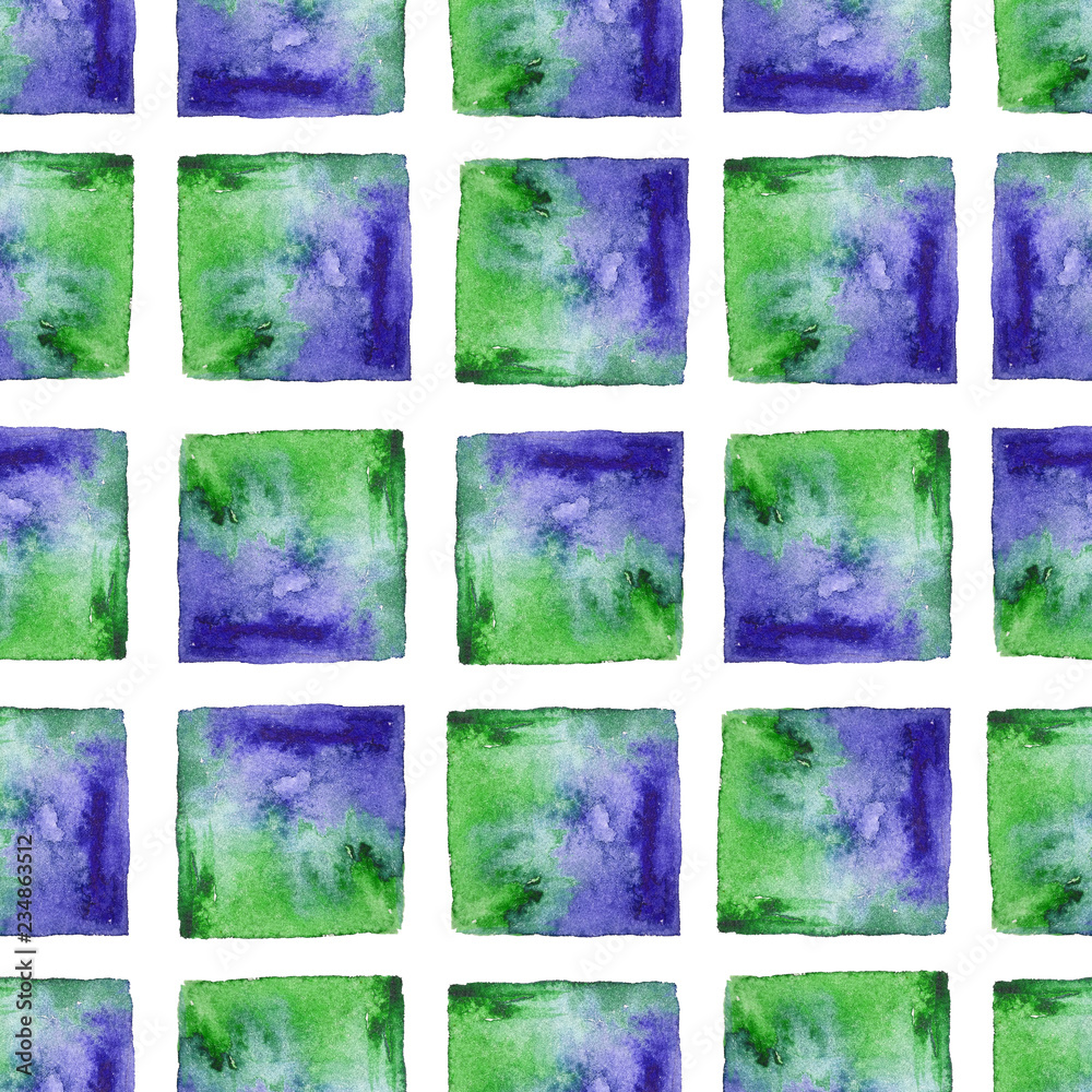 Naklejka premium Seamless pattern with handpainted watercolor blocks, squares