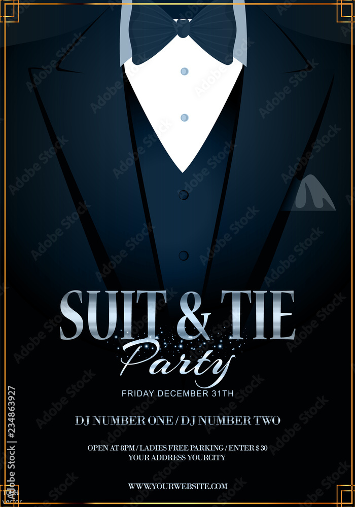 Vector Black Suit Black Tie Event Invitation Template Realistic