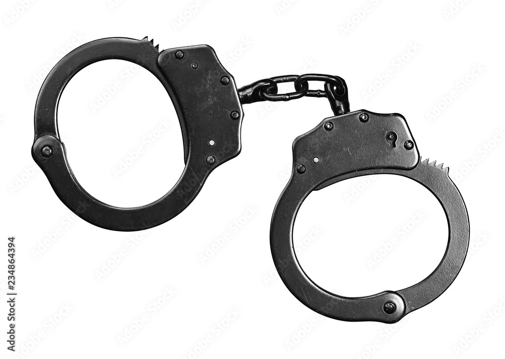 old black metal handcuffs isolated with clipping path old black metal handcuffs isolated with clipping path