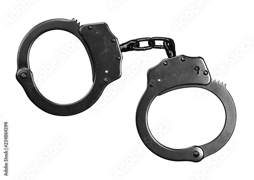 old black metal handcuffs isolated with clipping path photo