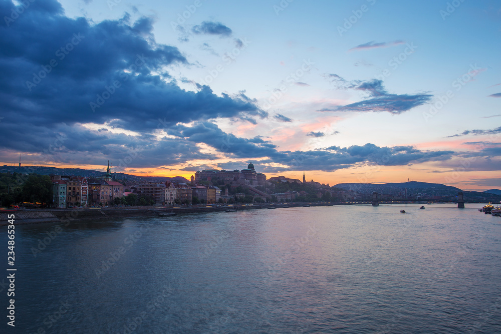 Panorama of  Budapest - Danube river.  Sunset