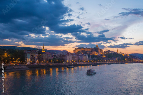 Cityscape of Budapest, Spring. Panorama of Danube river and city .Sunset.